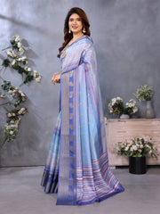 Navy Blue Banarasi Jacquard Stripped Pattern Digital print
