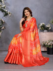 Red and Orange Dola Jacquard Bandhani Floral Digital Print