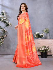 Red Dola Jacquard Bandhani Floral Digital Print