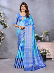Blue Dola Jacquard Bandhani Floral Digital Print