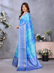 Blue Dola Jacquard Bandhani Floral Digital Print