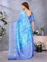 Blue Dola Silk Bandhani Printed Saree
