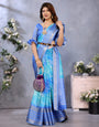 Blue Dola Jacquard Bandhani Floral Digital Print