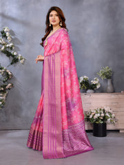 Rani Pink Dola Jacquard Bandhani Floral Digital Print