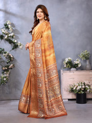 Orange Dola Jacquard Kalamkari Inspired Digital Print