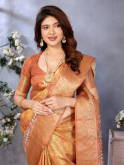 Orange Dola Jacquard Kalamkari Inspired Digital Print