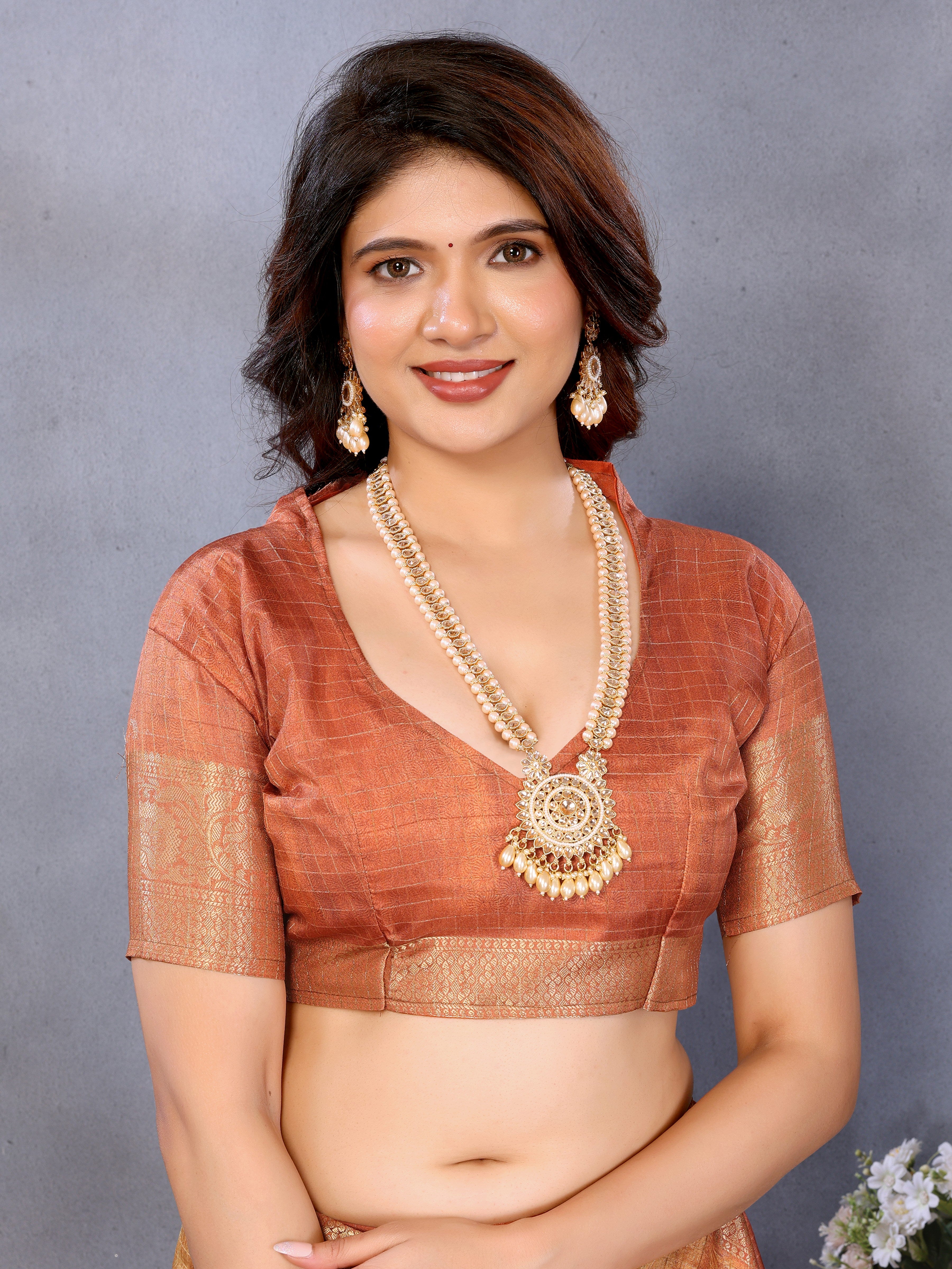 Orange Dola Jacquard Kalamkari Inspired Digital Print
