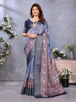 Indigo Blue Dola Jacquard Kalamkari Inspired Digital Print