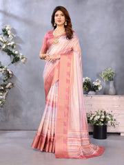 Light Pink Banarasi Jacquard Stripped Pattern Digital print