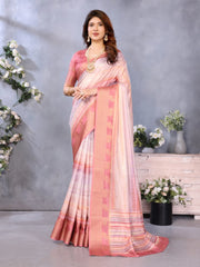Light Pink Banarasi Jacquard Stripped Pattern Digital print