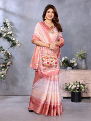 Light Pink Banarasi Jacquard Stripped Pattern Digital print