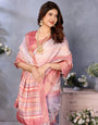 Light Pink Banarasi Jacquard Stripped Pattern Digital print