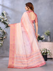 Light Pink Dola Silk Stripped Printed Saree