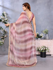 Pink Satin Silk Sequin Embroidery Border Work