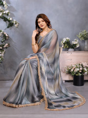 Grey Satin Silk Sequin Embroidery Border Work