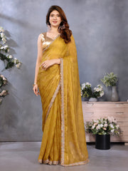 Mustard Yellow Chiffon Checks with Sequin Embroidery Border