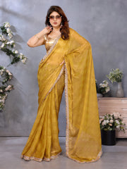 Mustard Yellow Chiffon Checks with Sequin Embroidery Border