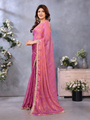Pink Chiffon Checks With Sequin Saree For Diwali