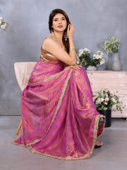 Pink Chiffon Checks With Sequin Saree For Diwali