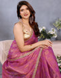 Pink Chiffon Checks With Sequin Saree For Diwali