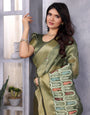 Green Cotton Khadi Silk Saree with Sequence Work