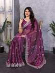 Purple Satin Silk Embroidered Saree