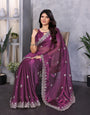 Purple Jimmy Choo Silk Saree With Multi Colour Embroidery Work