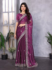 Purple Satin Silk Embroidered Saree