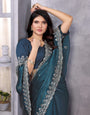 Blue Jimmy Choo Silk Saree With Multi Colour Embroidery Work