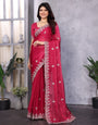 Rani Pink Jimmy Choo Silk Saree With Multi Colour Embroidery Work