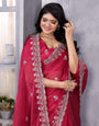 Red Jimmy Choo Silk Saree With Multi Colour Embroidery Work