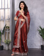 Deep Maroon Jimmy Choo Silk Saree With Multi Colour