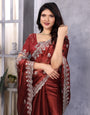 Brown Jimmy Choo Silk Saree With Multi Colour Embroidery Work