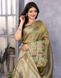 Mehendi Green Cotton Khadi SIlk Saree with Siquence Work