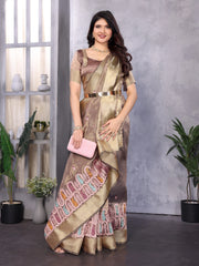Wine Cotton Khadi Silk Saree with Sequence Work
