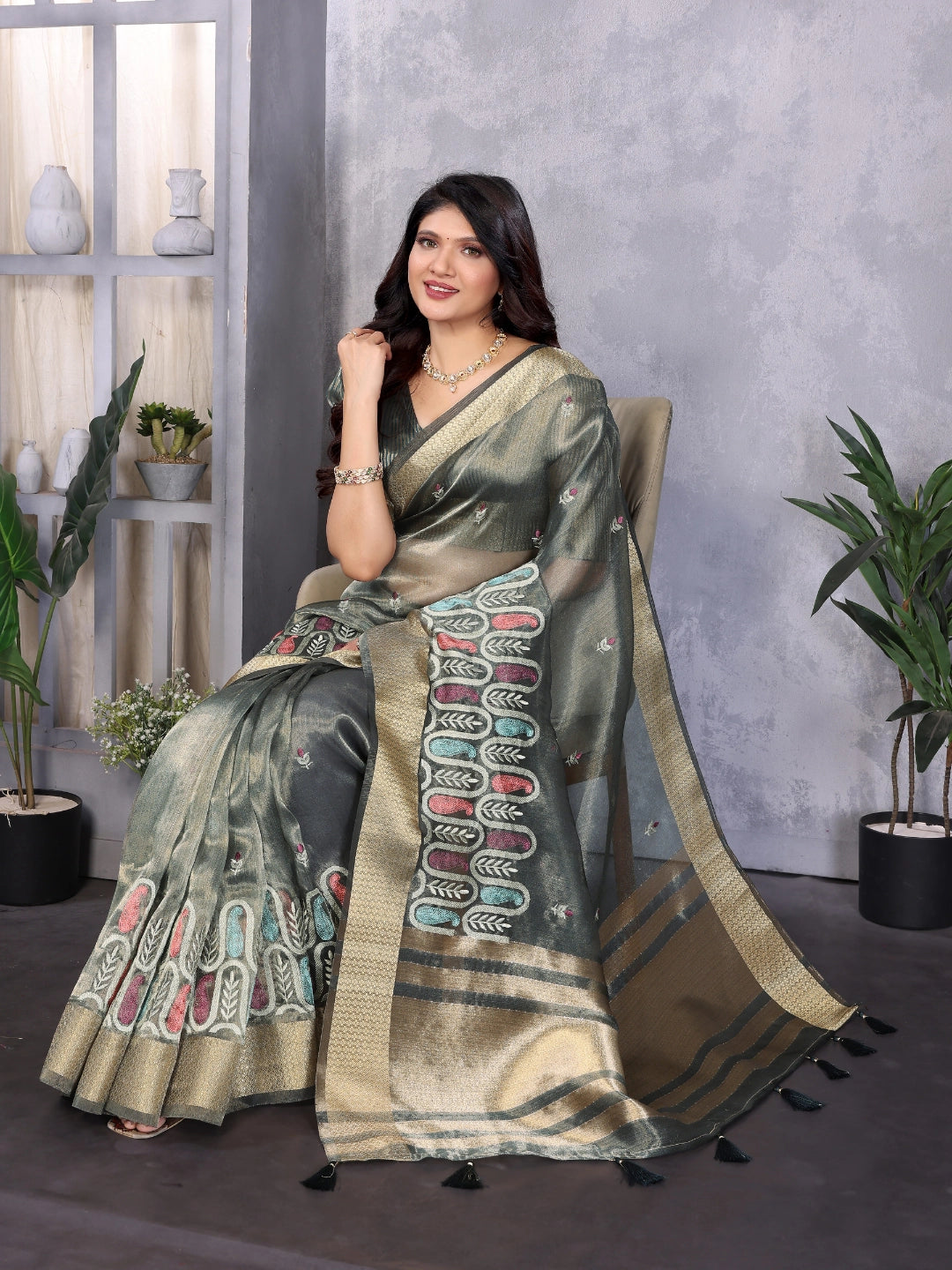 Blue Cotton Khadi Silk Saree