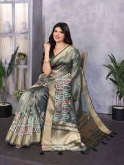 Blue Cotton Khadi Silk Saree with Sequence Work