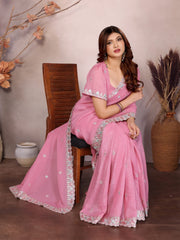 Pink Barbarick Silk Cutwork Saree
