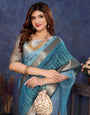 Blue Cotton Tissue Silk Sequence work Saree