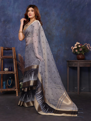 Grey Cotton Tissue Silk Sequence work Saree