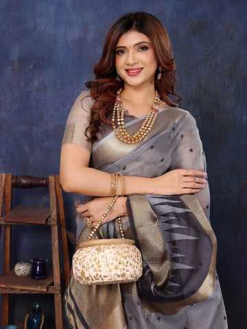 Grey Cotton Tissue Silk Sequence work Saree