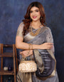 Grey Cotton Tissue Silk Sequence work Saree