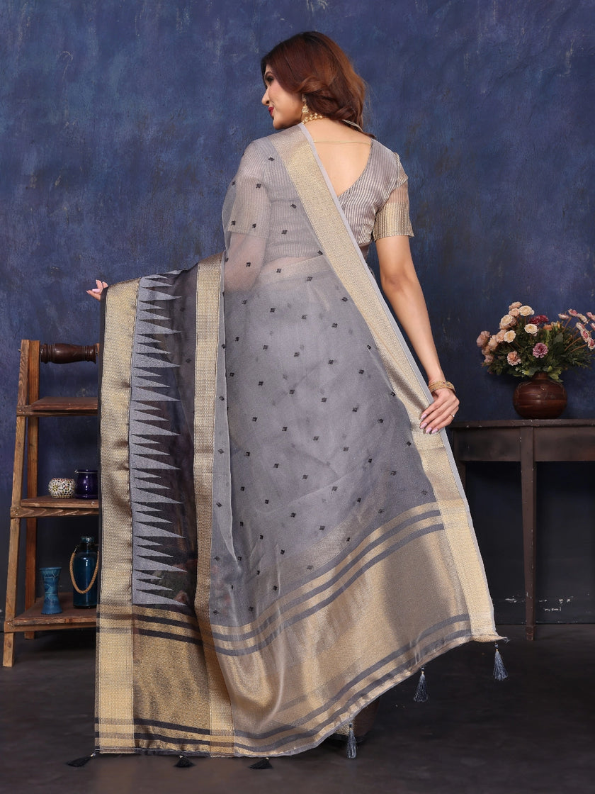 Grey Cotton Tissue Silk Sequence work Saree
