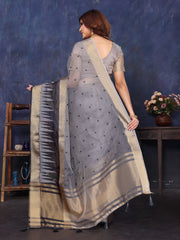 Grey Cotton Tissue Silk Sequence work Saree