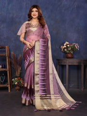 Purple Cotton Tissue Silk Sequence work Saree