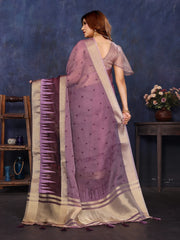 Purple Cotton Tissue Silk Sequence work Saree