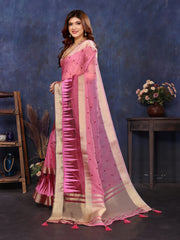 Pink Cotton Tissue Silk Sequence work Saree