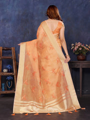 Orange Viscose Thread Work Saree