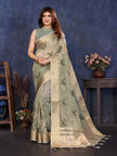 Grey Viscose Thread Work Saree