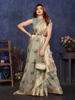 Grey Viscose Thread Work Saree